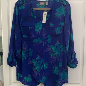 NEW! CHICO’S FLEUR DYNASTY SHEER SAPPHIRE BLOUSE